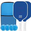 2-Player Pickleball Paddle Set, Durable Glass Fiber Pickleball Racquets with Comfort Grip, Includes 4 Balls & Carry Bag - Dark Blue