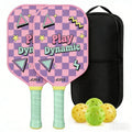 Pink and Purple Pickleball Paddle Set - Fiberglass Face with PP Honeycomb Core, 2 Paddles 4 Balls & Carry Bag - Lightweight Vibration Dampening Grip for Beginners & Family Play