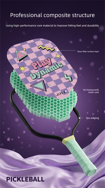 Pink and Purple Pickleball Paddle Set - Fiberglass Face with PP Honeycomb Core, 2 Paddles 4 Balls & Carry Bag - Lightweight Vibration Dampening Grip for Beginners & Family Play