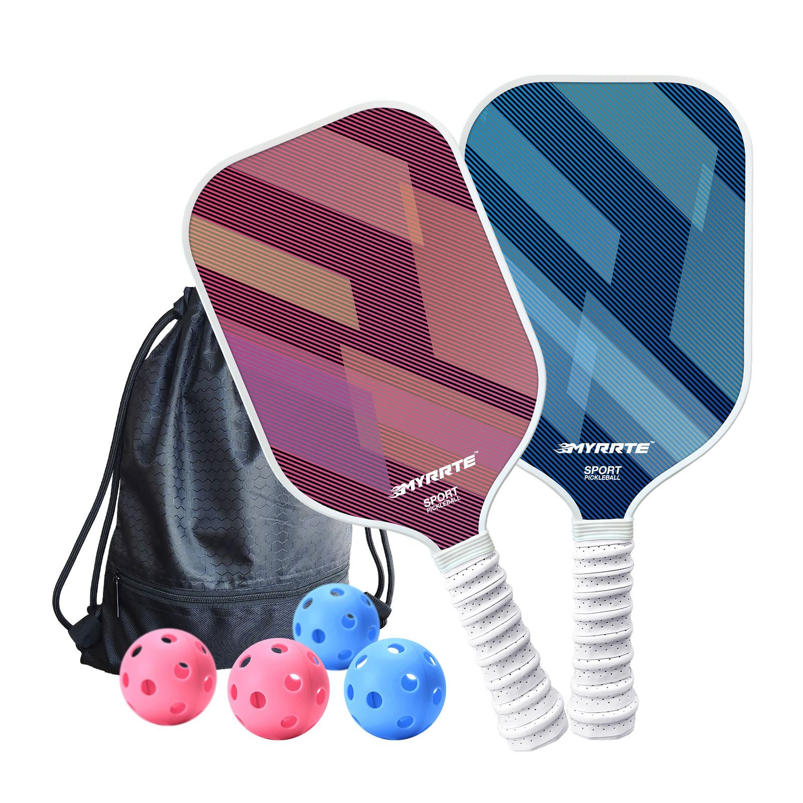 Fantasy Purple & Blue Fiberglass Pickleball Paddle Set – 2 Paddles & 4 Balls