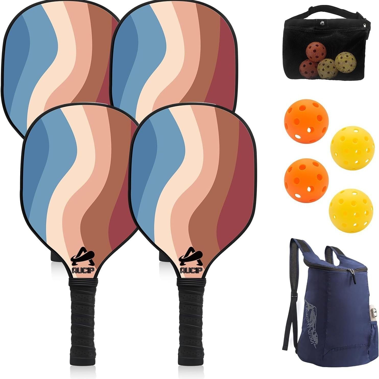 Basswood Pickleball Paddle Set – 4 Paddles, 4 Balls & Bag