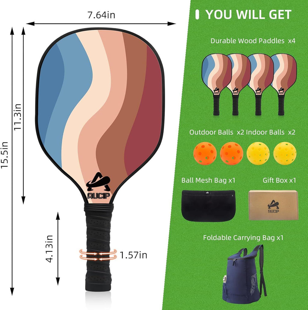 Basswood Pickleball Paddle Set – 4 Paddles, 4 Balls & Bag