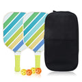White + Blue + Green Striped Fiberglass Pickleball Paddle Set – 2 Ultra Lightweight Pickleball Rackets +  4 Balls + Carry Bag for Outdoor Play - Large Sweet Spot, Shock-Absorbing Silicone Grip and TPU Edge Guard