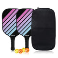 Black + Purple + Blue Striped Fiberglass Pickleball Paddle Set – 2 Ultra Lightweight Pickleball Rackets +  4 Balls + Carry Bag for Outdoor Play - Large Sweet Spot, Shock-Absorbing Silicone Grip and TPU Edge Guard