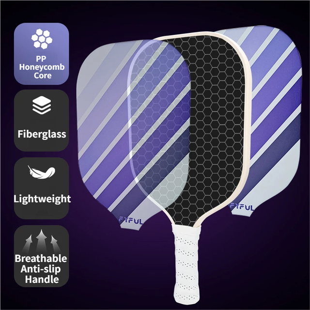 Black + Blue + Yellow Striped Fiberglass Pickleball Paddle – Ultra Lightweight Pickleball Racket for Outdoor Play with Large Sweet Spot, Shock-Absorbing Silicone Grip and TPU Edge Guard