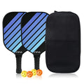 Black + Blue Striped Fiberglass Pickleball Paddle Set – 2 Ultra Lightweight Pickleball Rackets +  4 Balls + Carry Bag for Outdoor Play - Large Sweet Spot, Shock-Absorbing Silicone Grip and TPU Edge Guard