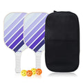 White + Blue + Purple Striped Fiberglass Pickleball Paddle Set – 2 Ultra Lightweight Pickleball Rackets +  4 Balls + Carry Bag for Outdoor Play - Large Sweet Spot, Shock-Absorbing Silicone Grip and TPU Edge Guard