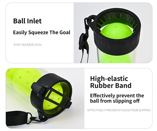 Portable Pickleball Retriever Tube & 6PCS Yellow 74mm 40-Hole Pickleballs – Back-Saving Transparent 6 Balls Picker Upper with Adjustable Shoulder Strap for Outdoor Play Training