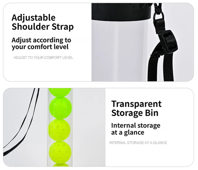 Portable Pickleball Retriever Tube & 6PCS Yellow 74mm 40-Hole Pickleballs – Back-Saving Transparent 6 Balls Picker Upper with Adjustable Shoulder Strap for Outdoor Play Training