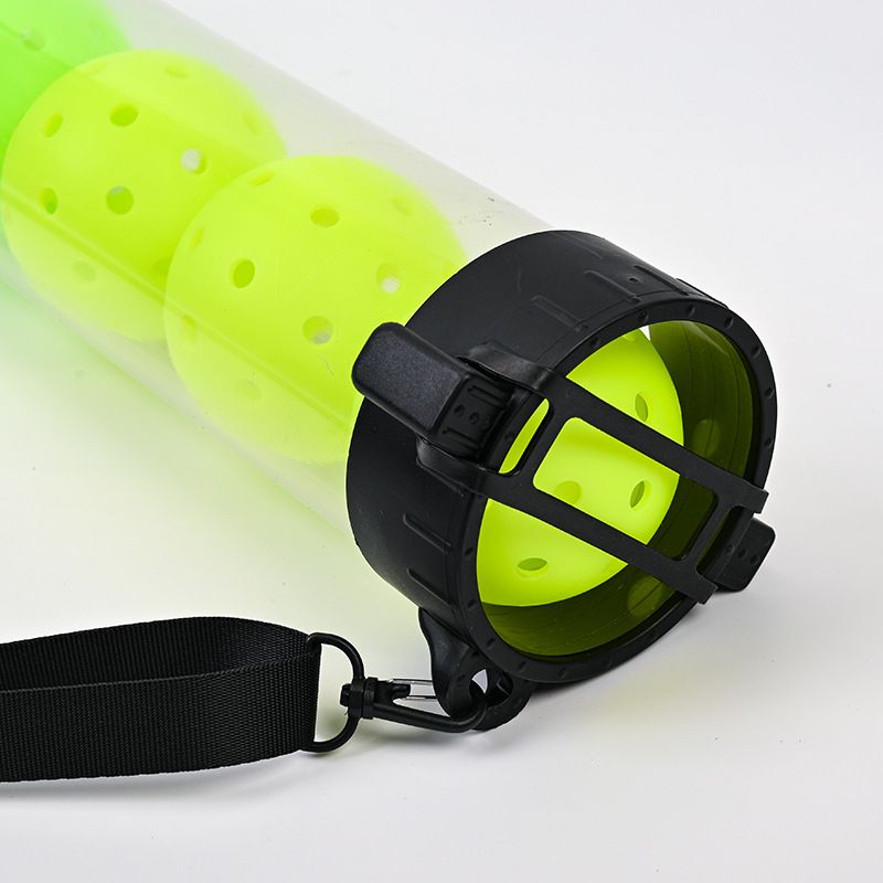 Portable Pickleball Retriever Tube & 6PCS Yellow 74mm 40-Hole Pickleballs – Back-Saving Transparent 6 Balls Picker Upper with Adjustable Shoulder Strap for Outdoor Play Training