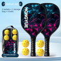 Black and Pink and Blue Professional Carbon Fiber Pickleball Paddle Set （2 Rackets + 4 Balls + 1 Carry Bag）- Lightweight Pickleball Racket with Balls for Adults and Kids Outdoor Sports Training