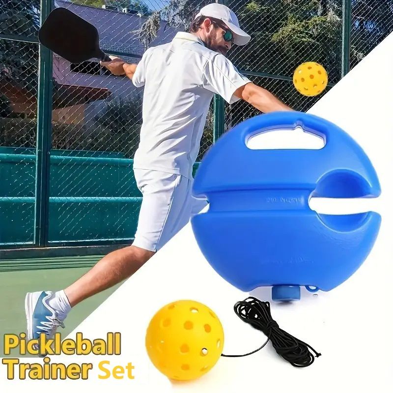 Pickleball Trainer Rebound Practice Set with Yellow Tethered Ball and Blue Fillable Base -Solo Training Aid for Beginners and Advanced Players Solo Practice and Skill Development