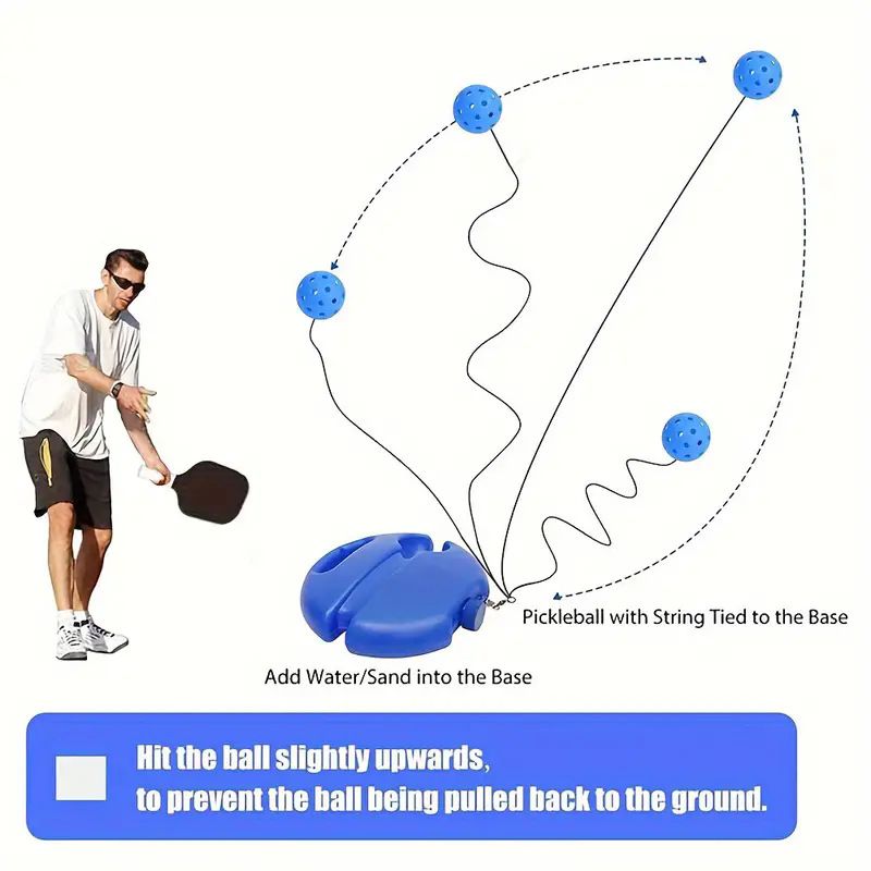 Pickleball Trainer Rebound Practice Set with Yellow Tethered Ball and Blue Fillable Base -Solo Training Aid for Beginners and Advanced Players Solo Practice and Skill Development
