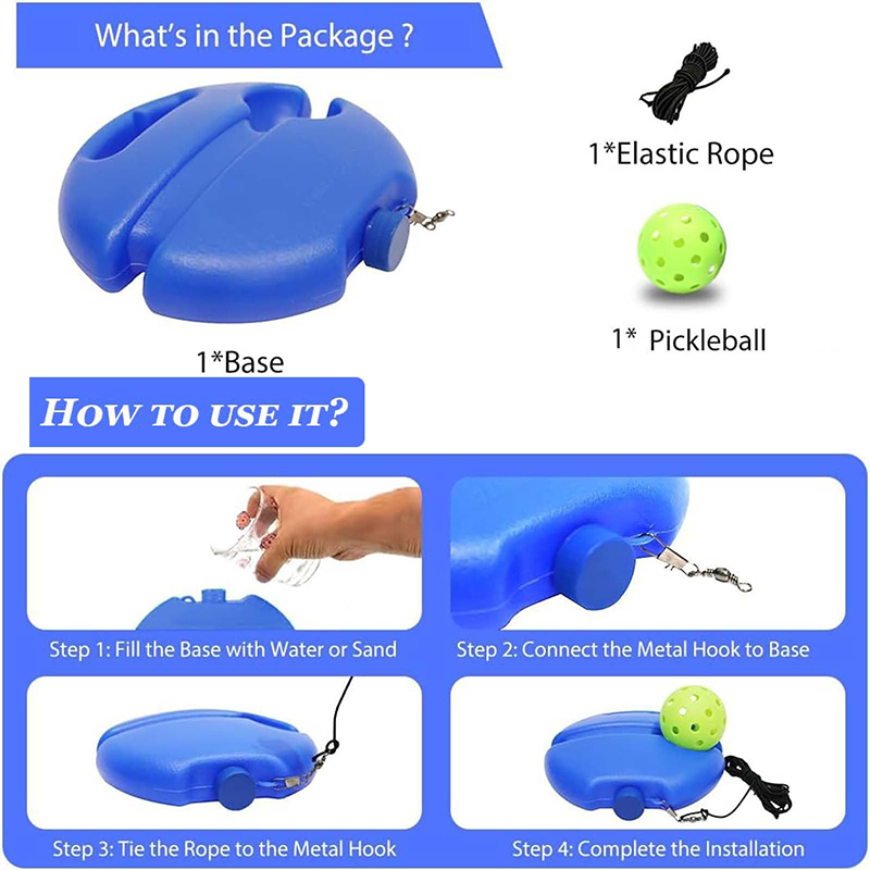 Pickleball Trainer Rebound Practice Set with Blue Tethered Ball and Blue Fillable Base -Solo Training Aid for Beginners and Advanced Players Solo Practice and Skill Development